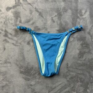 Victoria's Secret Bikini Bottom Womens XS Blue Gold Metal Accent Swim Swimwear